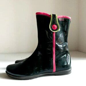 KENZO Paris Deep Green Patent Leather Short Zip up Booties 36